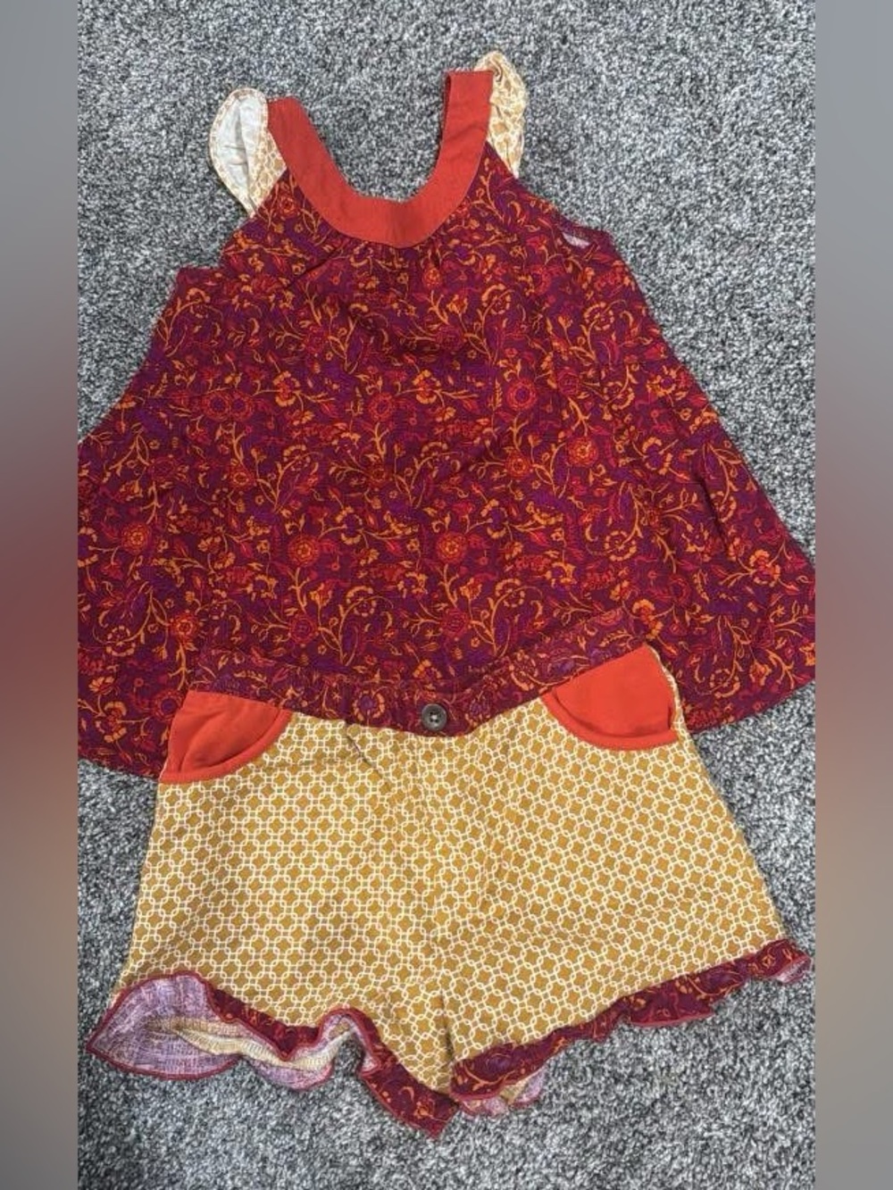 Matilda Jane burgundy red and mustard yellow floral kids matching set